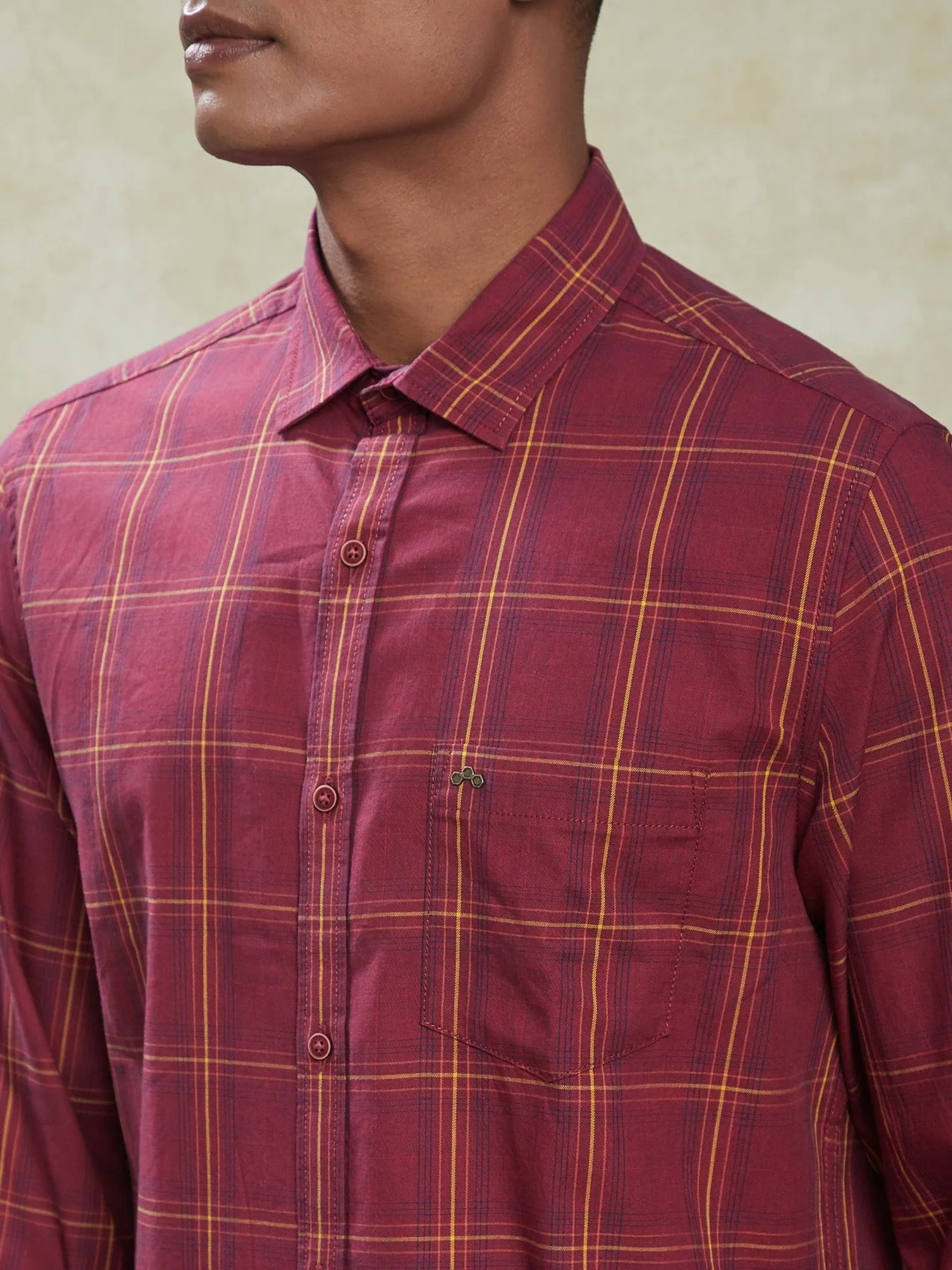 100% Cotton Maroon SLIM FIT Full Sleeve Casual Mens Checkered Shirts