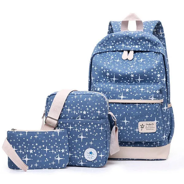 2017 Fashion Star Women Canvas Backpack Schoolbags School For Girl Teenagers Casual Travel Bags Rucksack Cute Printing Children