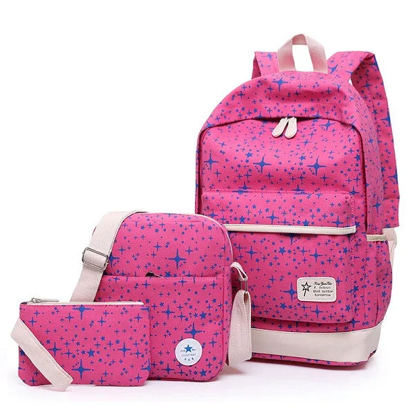 2017 Fashion Star Women Canvas Backpack Schoolbags School For Girl Teenagers Casual Travel Bags Rucksack Cute Printing Children