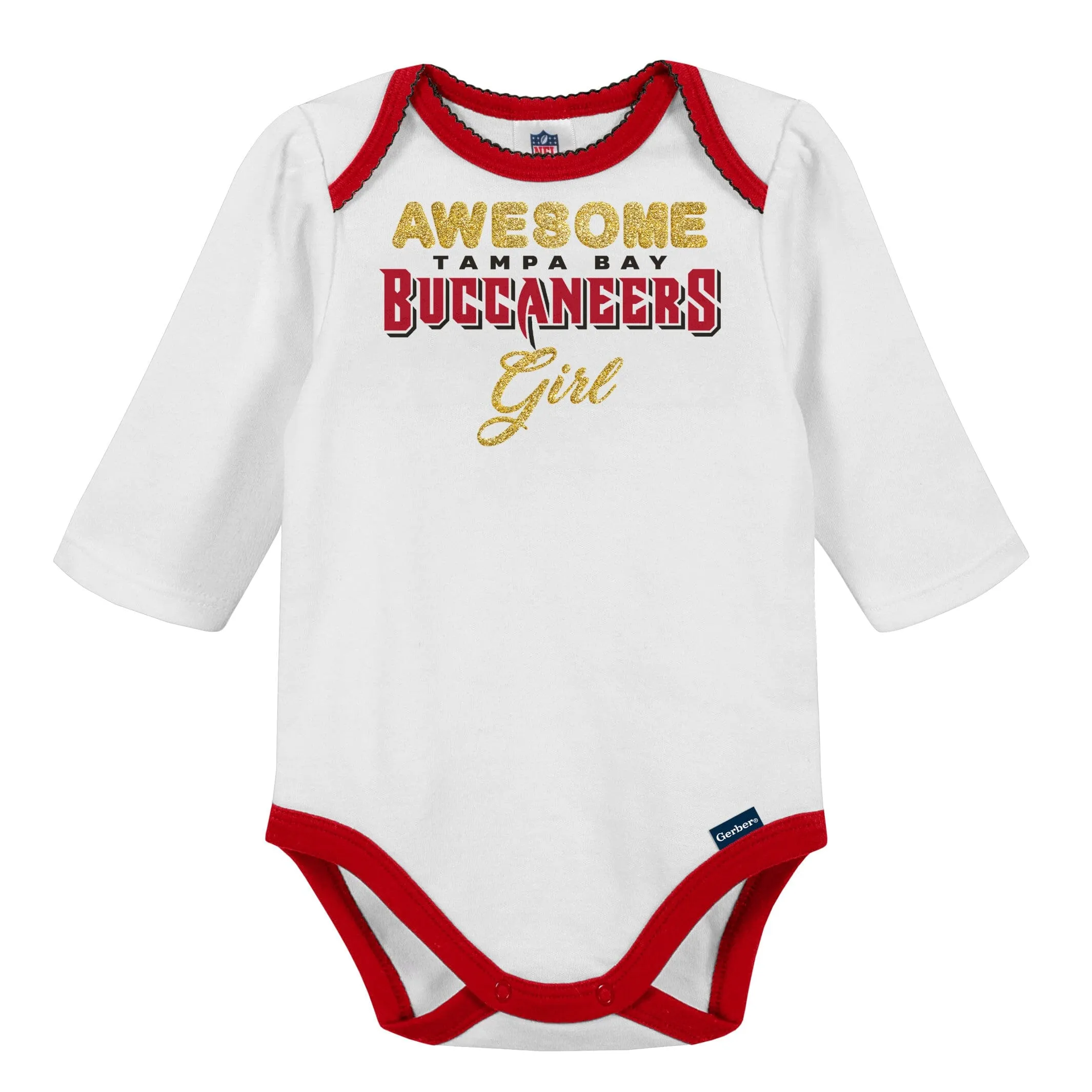 3-Piece Baby Girls Buccaneers Bodysuit, Footed Pant, & Cap Set