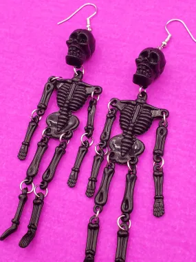 3D Skeleton Dangle Earrings - Black