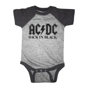 AC/DC Infant S/S Baseball Bodysuit - Bib In Black - Heather Gray Heather/Vintage Smoke