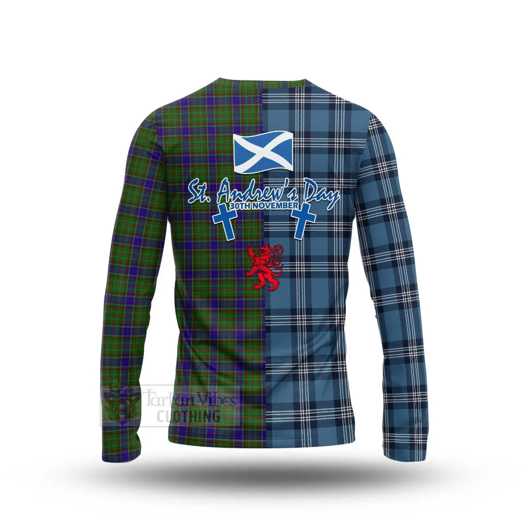 Adam Tartan Long Sleeve T-Shirt Happy St. Andrew's Day Half Tartan Style