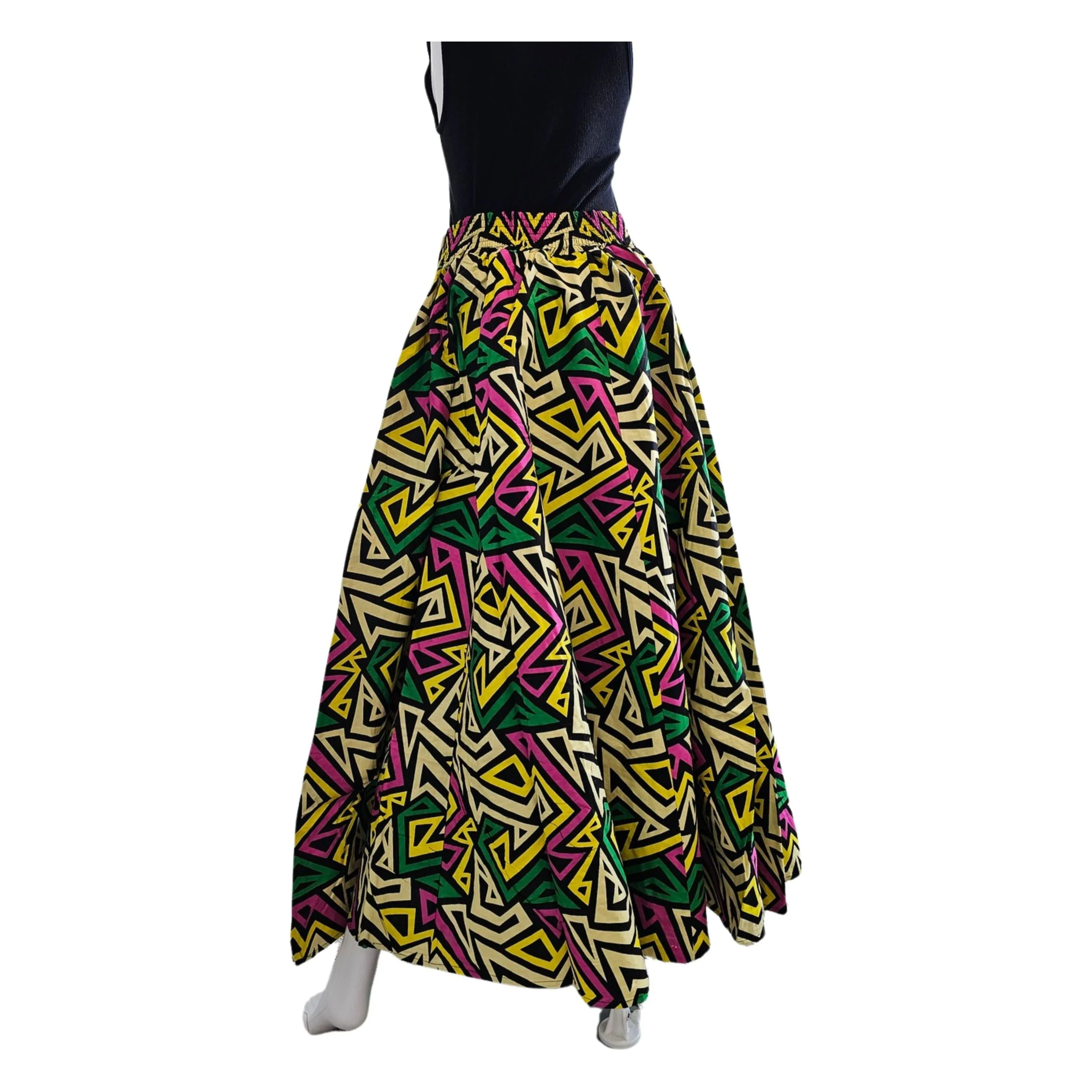 African Print Maxi Skirt with Pockets and Headwrap