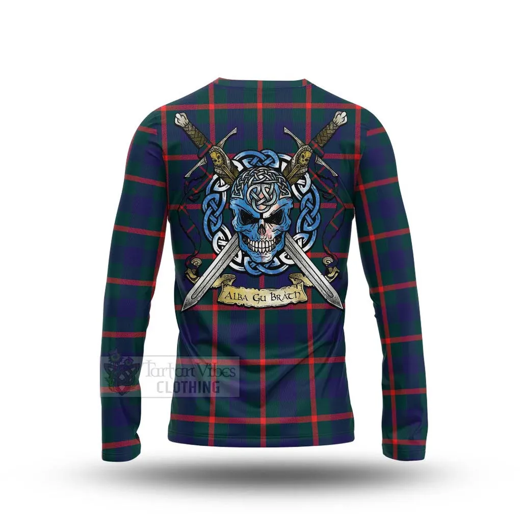 Agnew Tartan Long Sleeve T-Shirt with Family Crest Celtic Skull Style