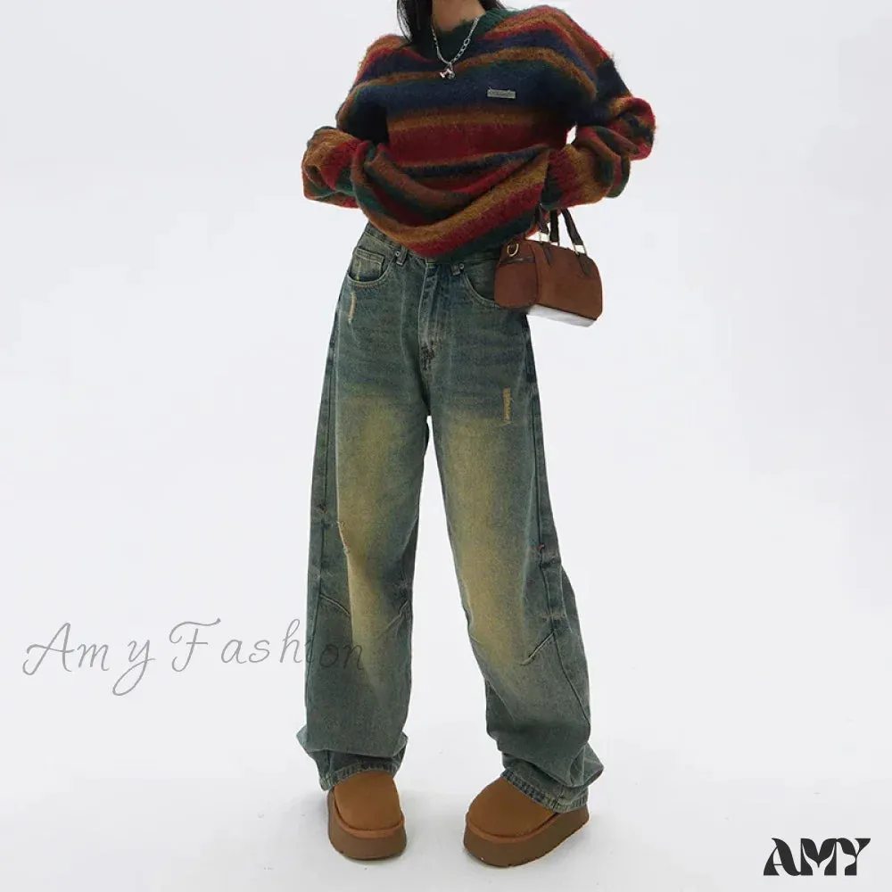 Amy Fashion - Wide Y2k Vintage Baggy Distressed Streetwear Denim Jean