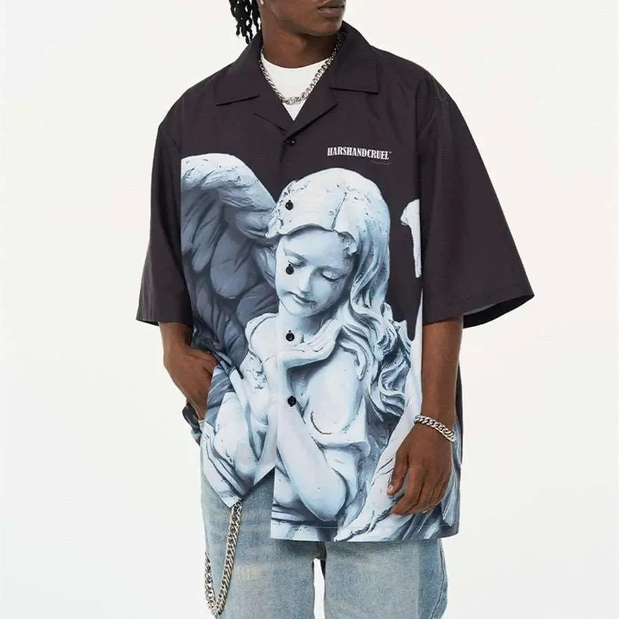 Angel Plaster Print Cuban Collar Shirt