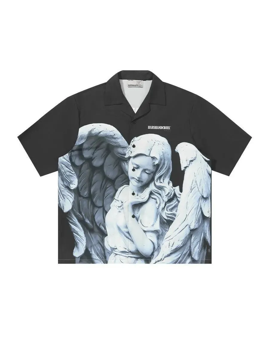 Angel Plaster Print Cuban Collar Shirt