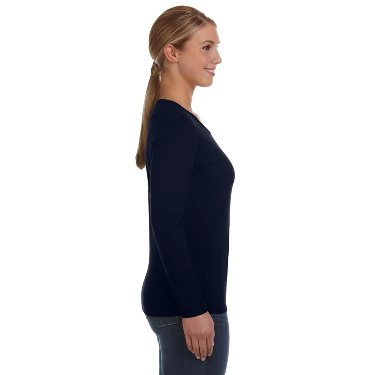 Anvil Women's Navy Lightweight Long-Sleeve T-Shirt