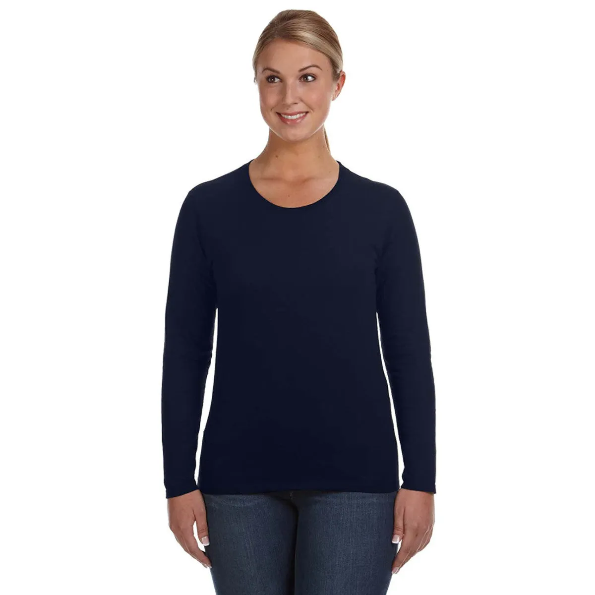 Anvil Women's Navy Lightweight Long-Sleeve T-Shirt