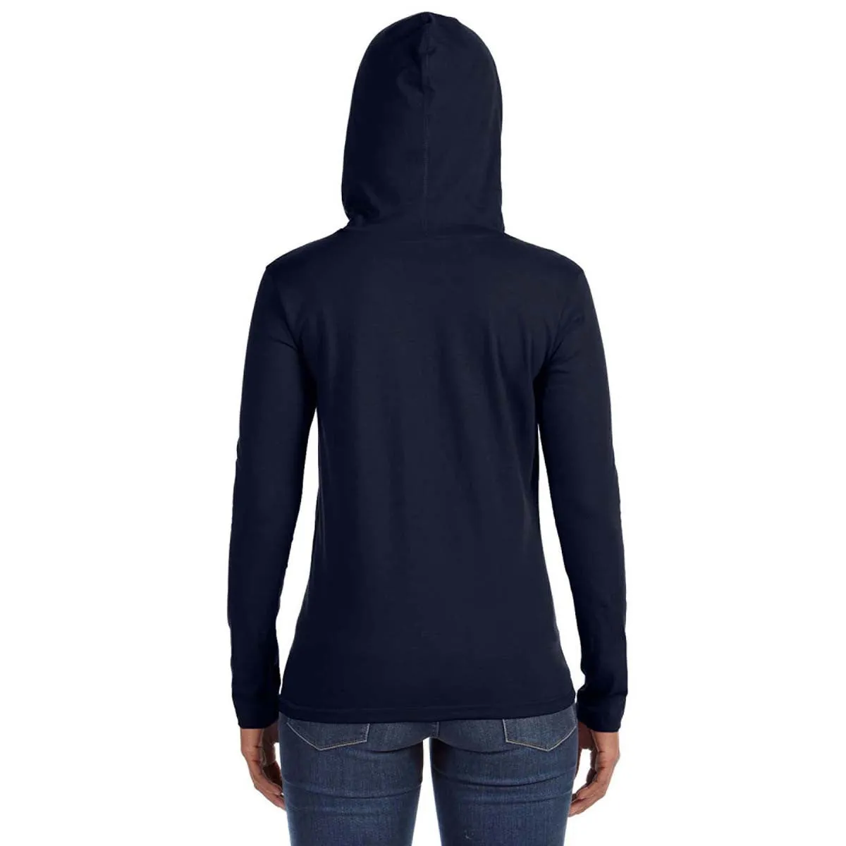 Anvil Women's Navy/Dark Grey Long-Sleeve Hooded T-Shirt