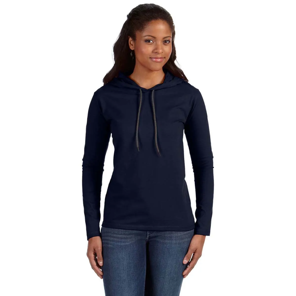 Anvil Women's Navy/Dark Grey Long-Sleeve Hooded T-Shirt