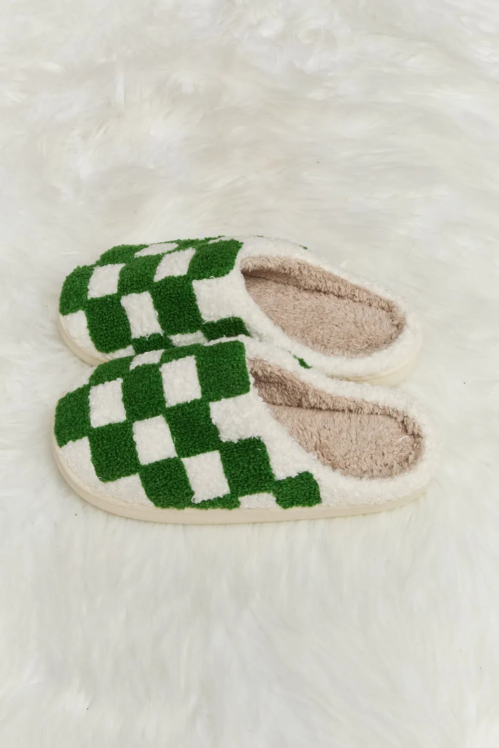 *APP EXCLUSIVE* Checkered Print Plush Slide Slippers