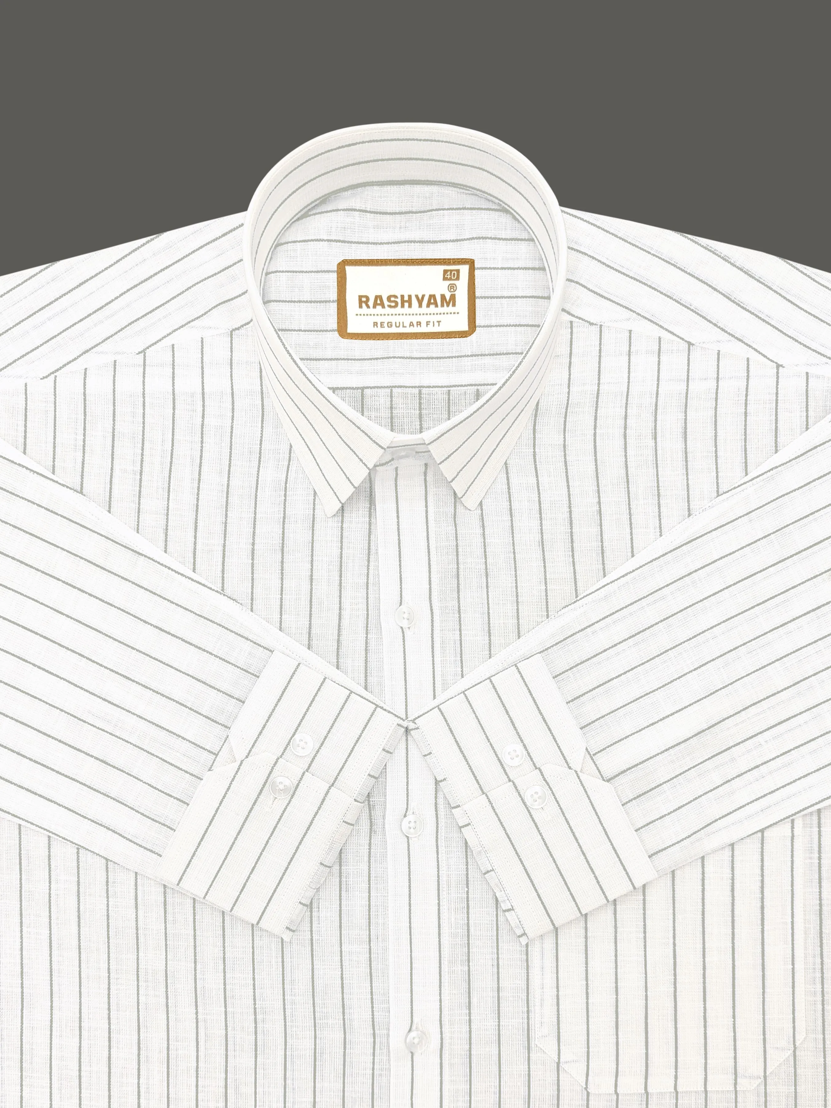 Arezzo Italian Premium Linen Light Grey Line On White Formal Shirt For Men