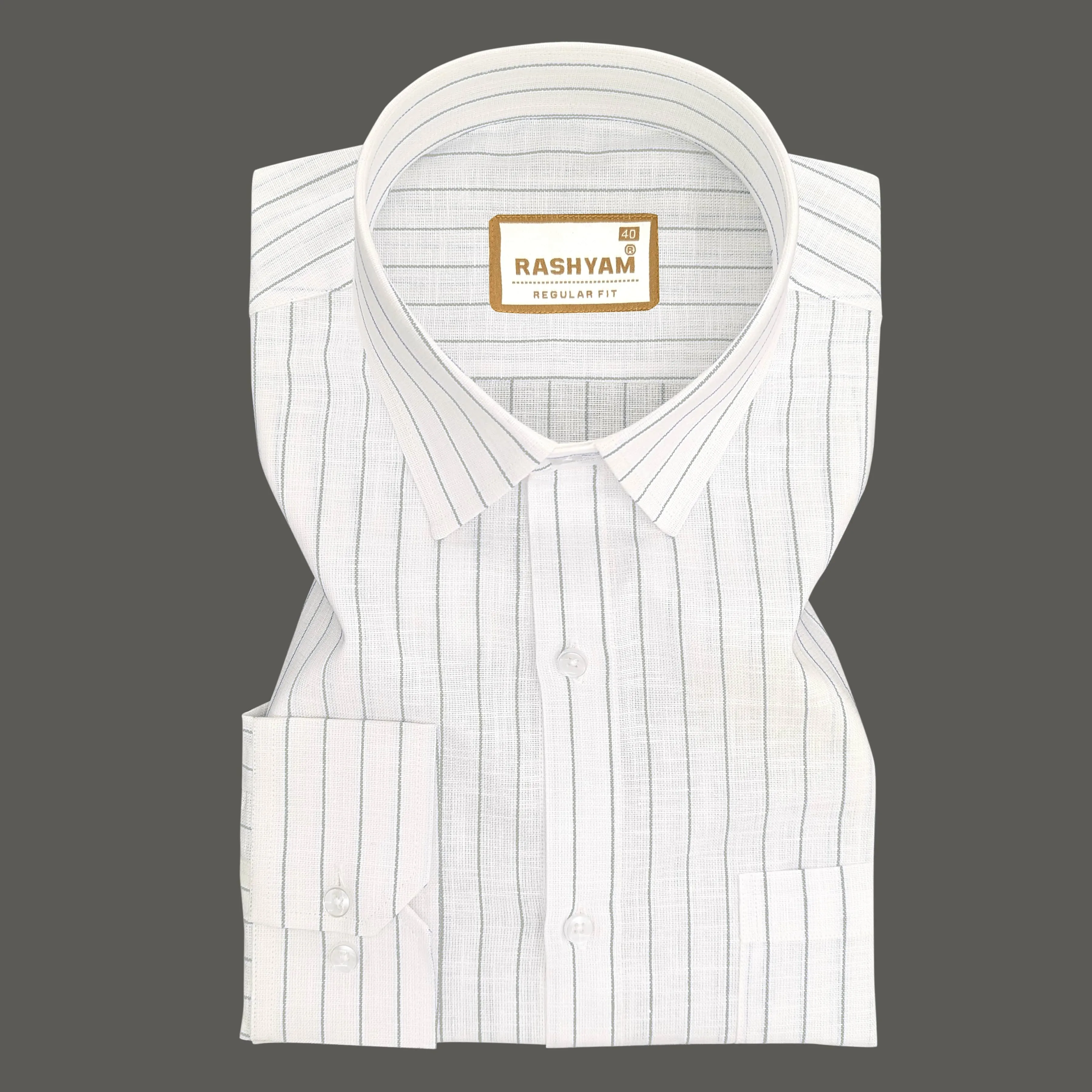 Arezzo Italian Premium Linen Light Grey Line On White Formal Shirt For Men