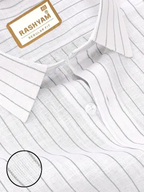 Arezzo Italian Premium Linen Light Grey Line On White Formal Shirt For Men