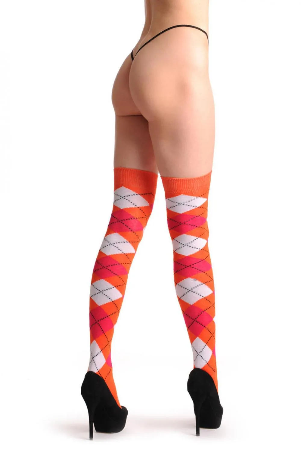 Argyle White Orange & Red