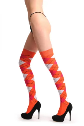 Argyle White Orange & Red