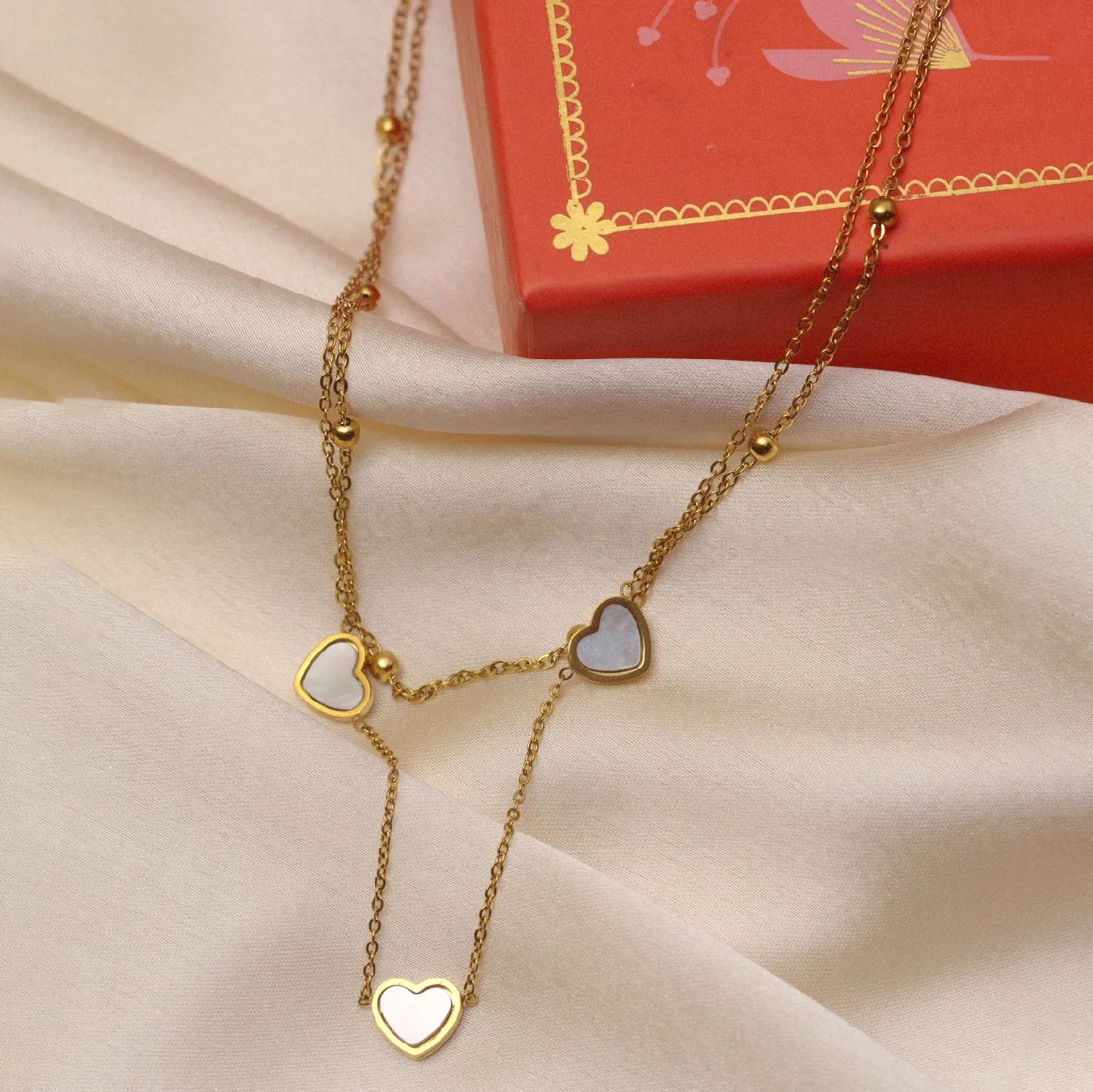 Artklim Gold Plated 3 Hearts Pendant Necklace