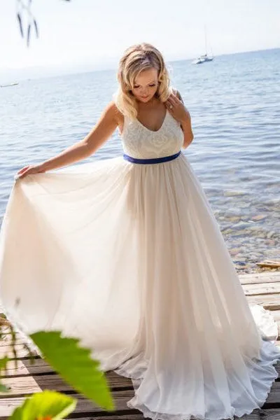 Beach V-neck Sleeveless Pleated Ruffled Maternity Wedding Dress-715519