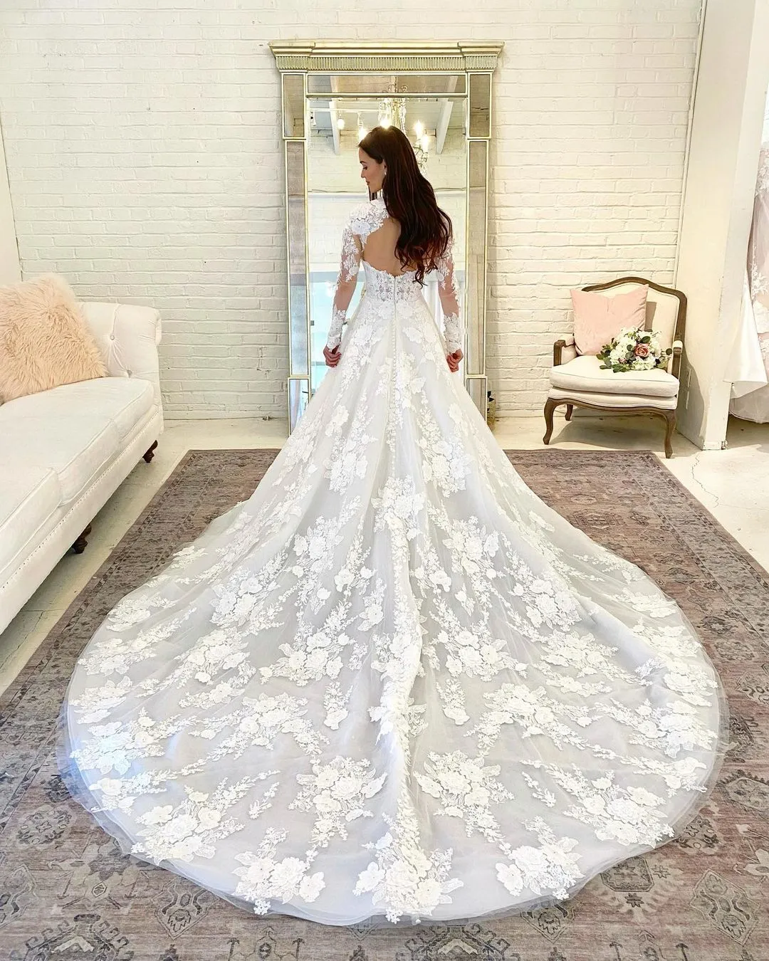 Beautiful Long A-line High Neck Lace Open Back Wedding Dress with Sleeves