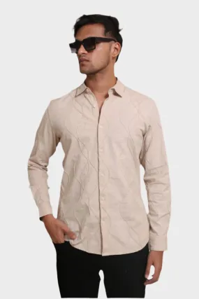 BEIGE EMBROIDERY FULL SLEEVE SLIM FIT SHIRT