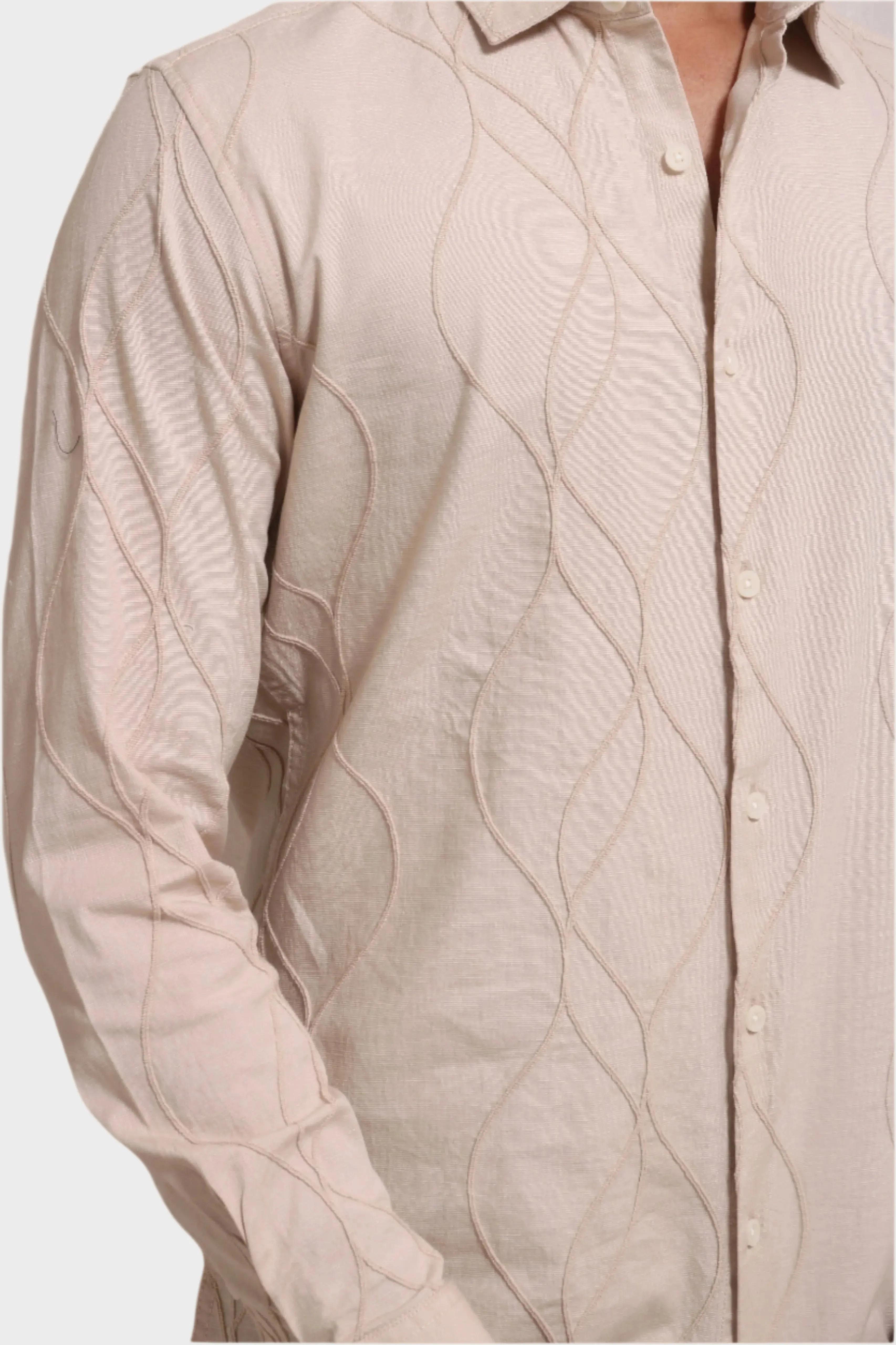 BEIGE EMBROIDERY FULL SLEEVE SLIM FIT SHIRT