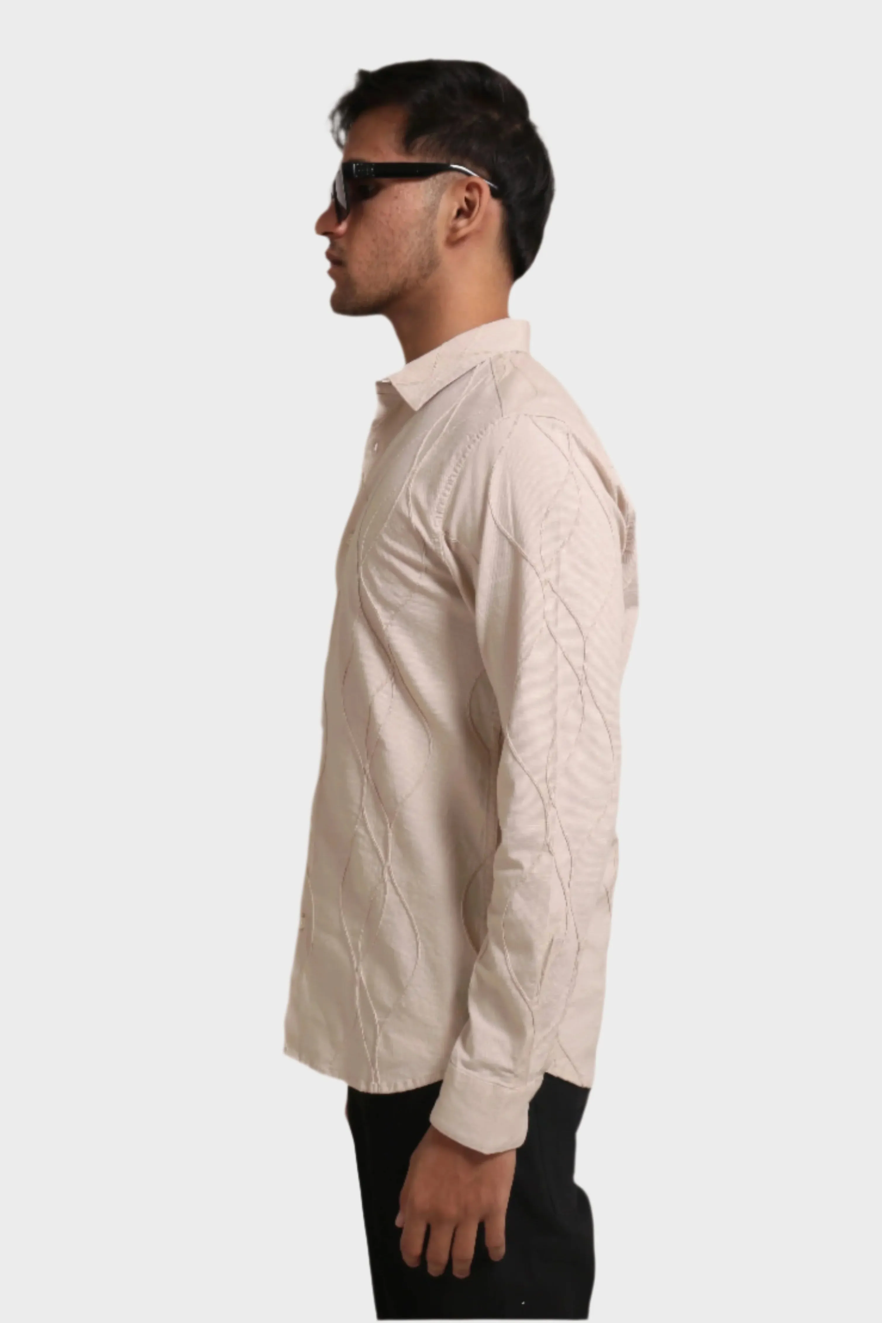 BEIGE EMBROIDERY FULL SLEEVE SLIM FIT SHIRT