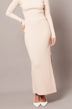 Beige Knit Skirt High Rise