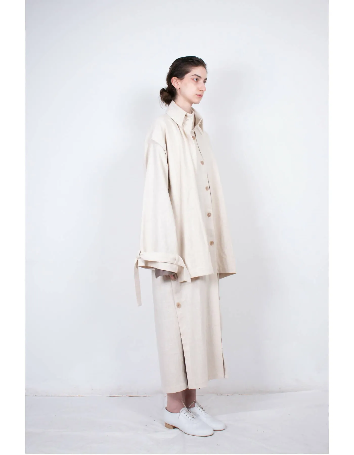 Beige Layered Flax Coat