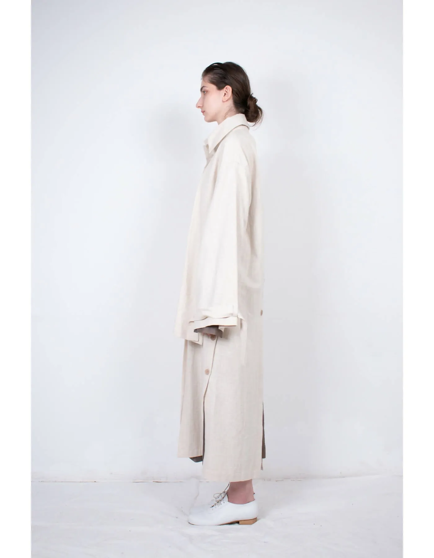 Beige Layered Flax Coat