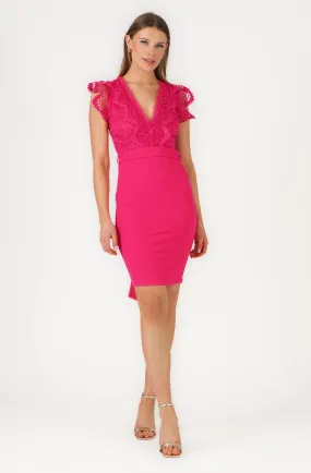 Belted Fitted Dress with Embroidered Lace