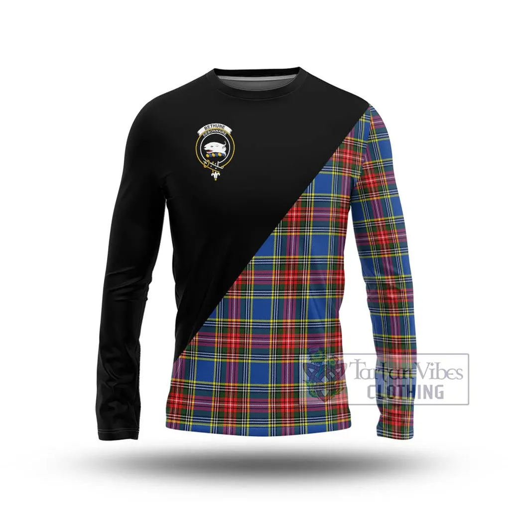 Bethune Tartan Long Sleeve T-Shirt with Family Crest and Military Logo Style