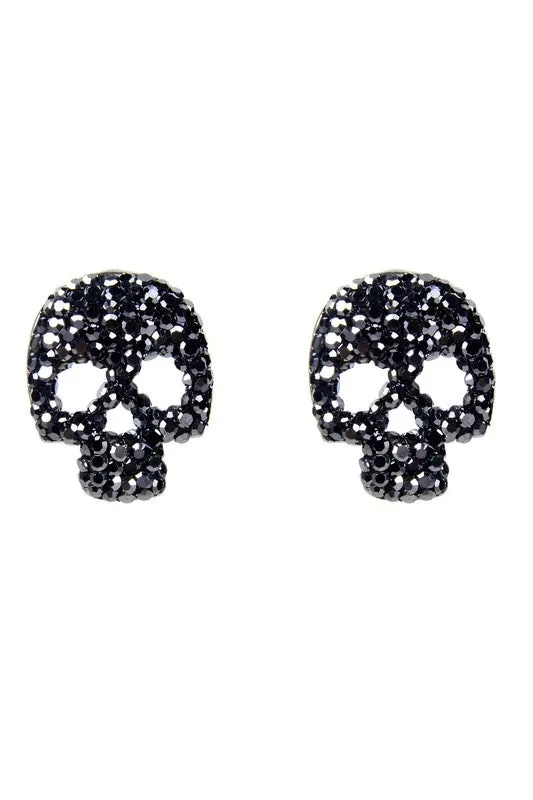 Black Jeweled Skull Post Earrings