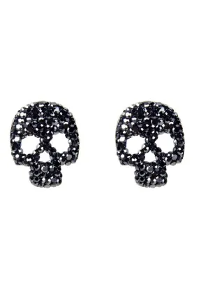 Black Jeweled Skull Post Earrings