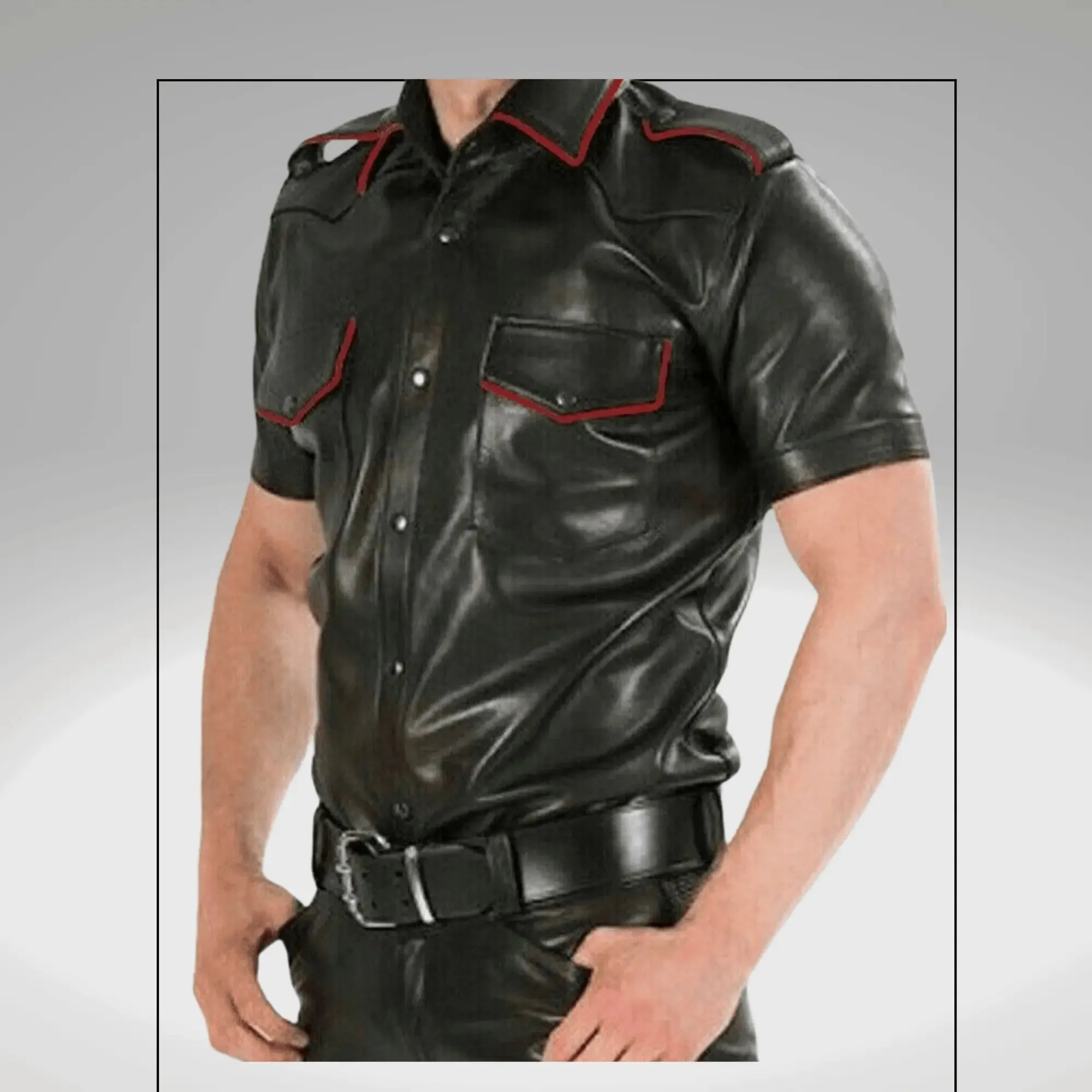 Black Leather Short Sleeve Shirts for Men