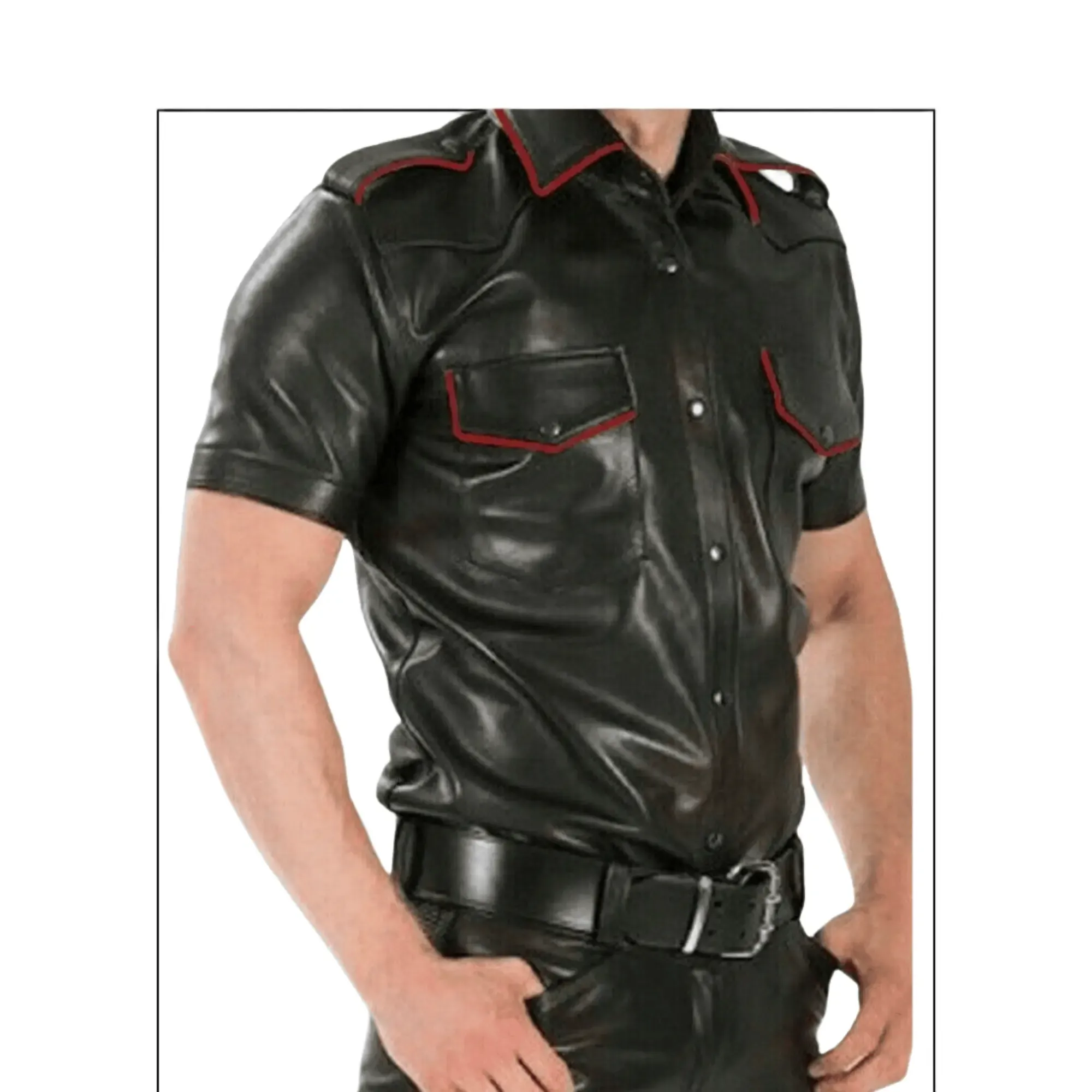 Black Leather Short Sleeve Shirts for Men