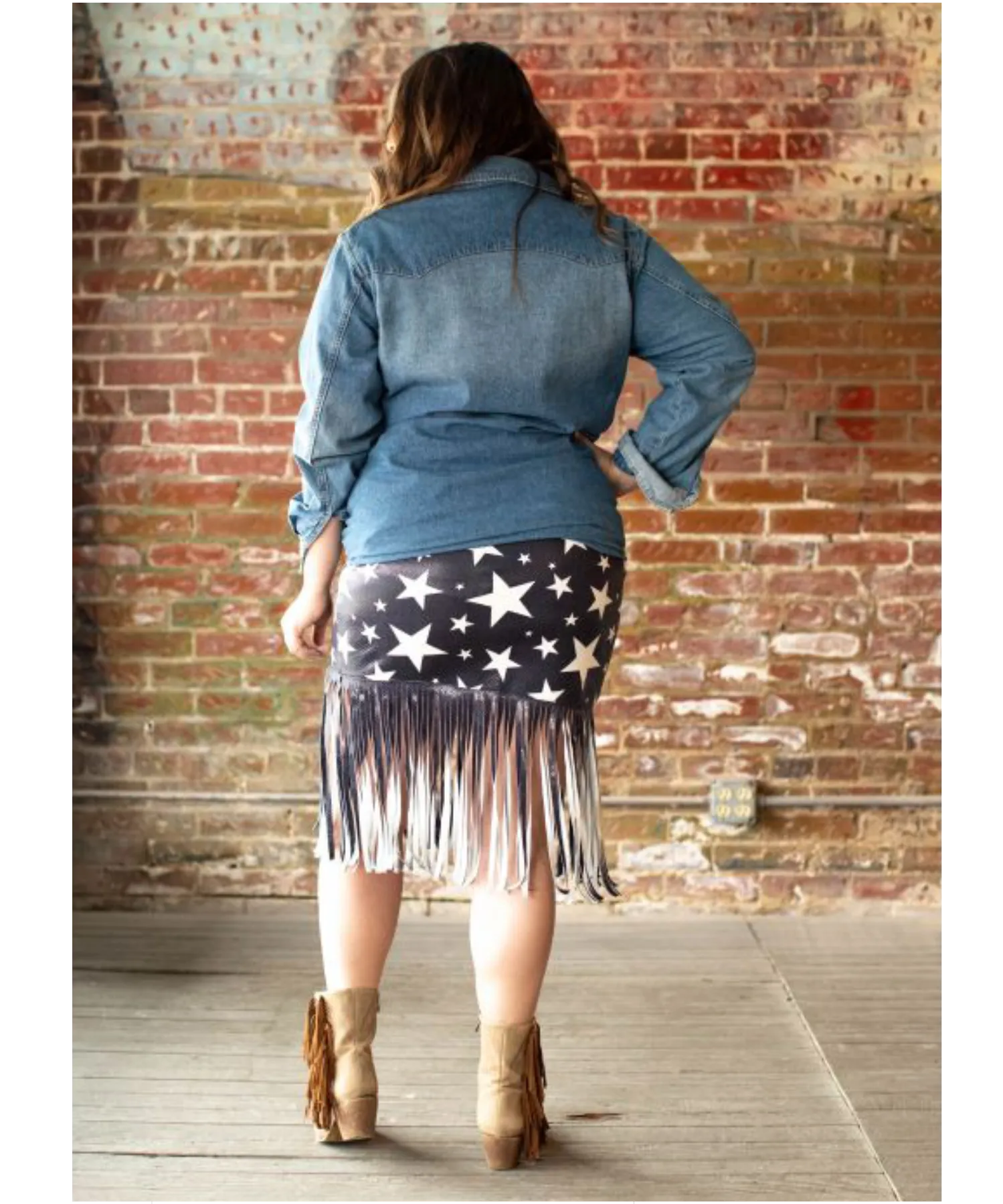 Black stars faux leather fringe skirt