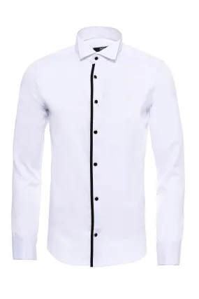 Black Stripe Detailed White Men Tuxedo Shirt - Wessi