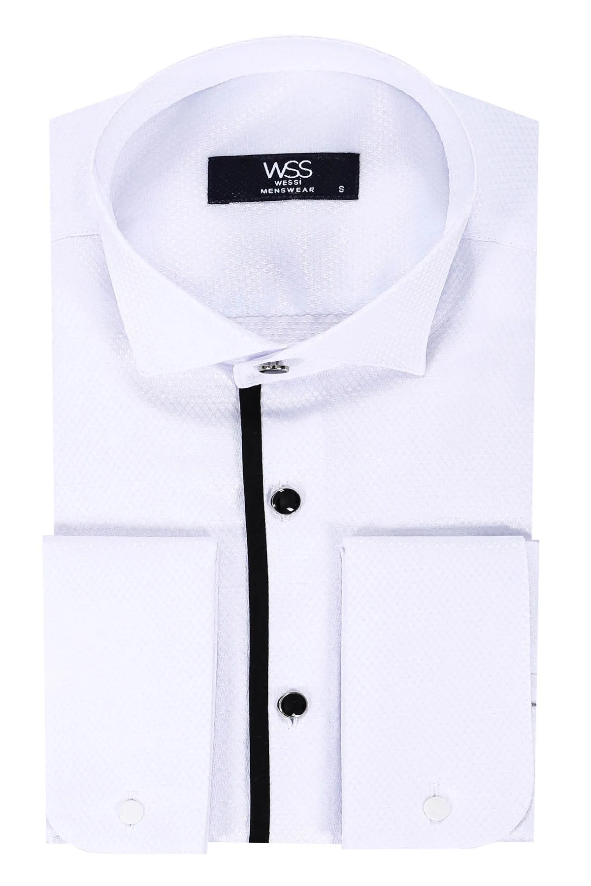 Black Stripe Detailed White Men Tuxedo Shirt - Wessi