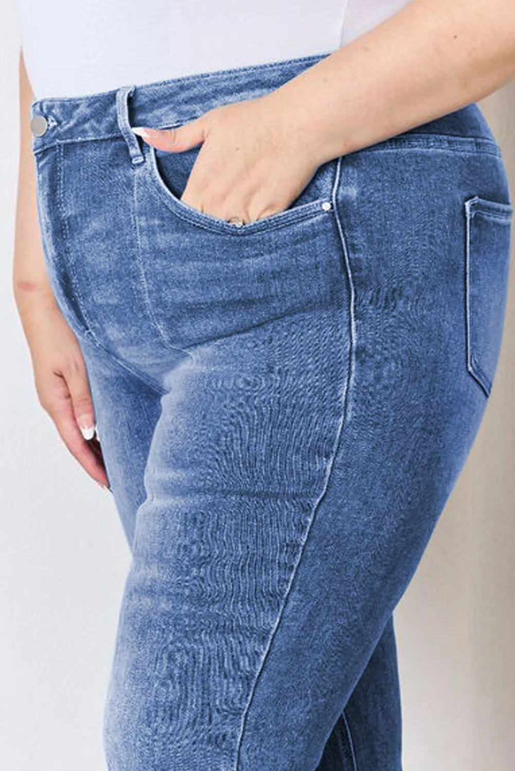 Blue Plus Size Exposed Seam High Waist Flare Jeans – Stylish Fit