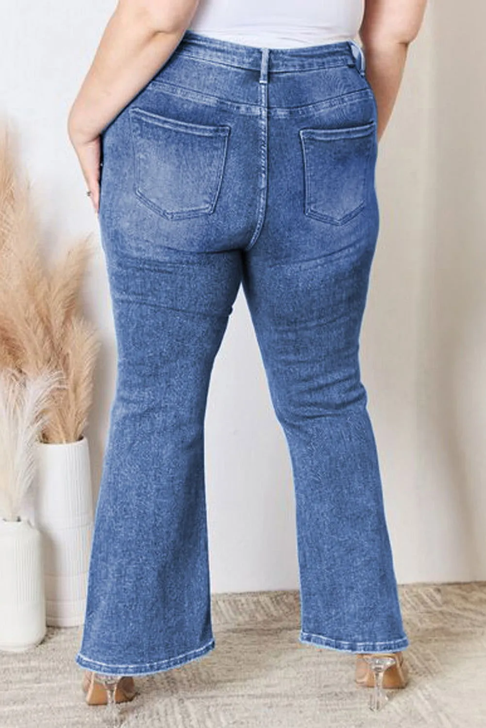 Blue Plus Size Exposed Seam High Waist Flare Jeans – Stylish Fit