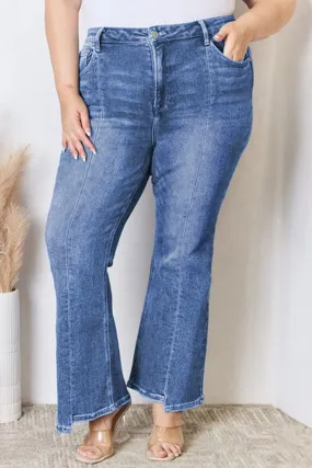 Blue Plus Size Exposed Seam High Waist Flare Jeans – Stylish Fit