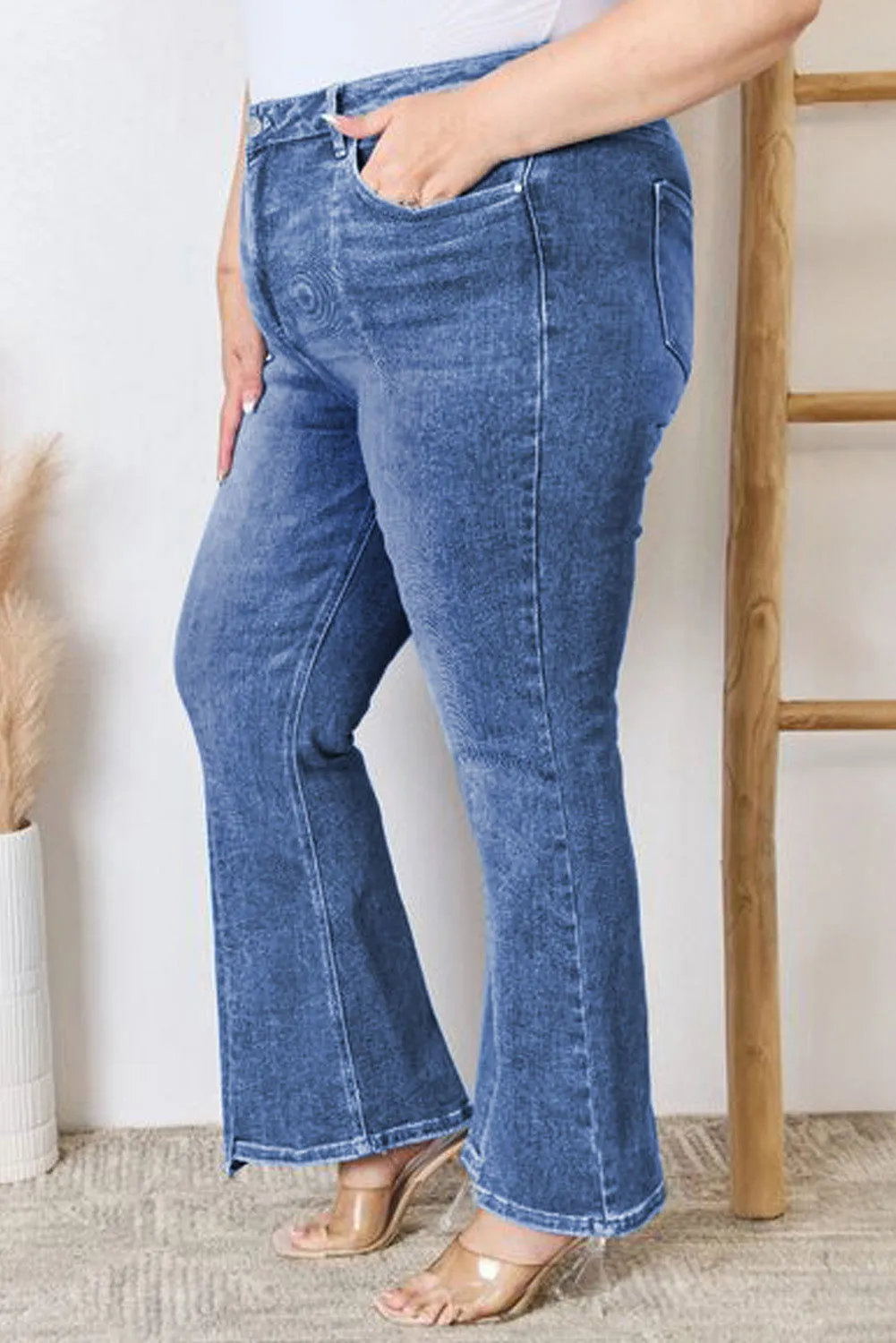 Blue Plus Size Exposed Seam High Waist Flare Jeans – Stylish Fit