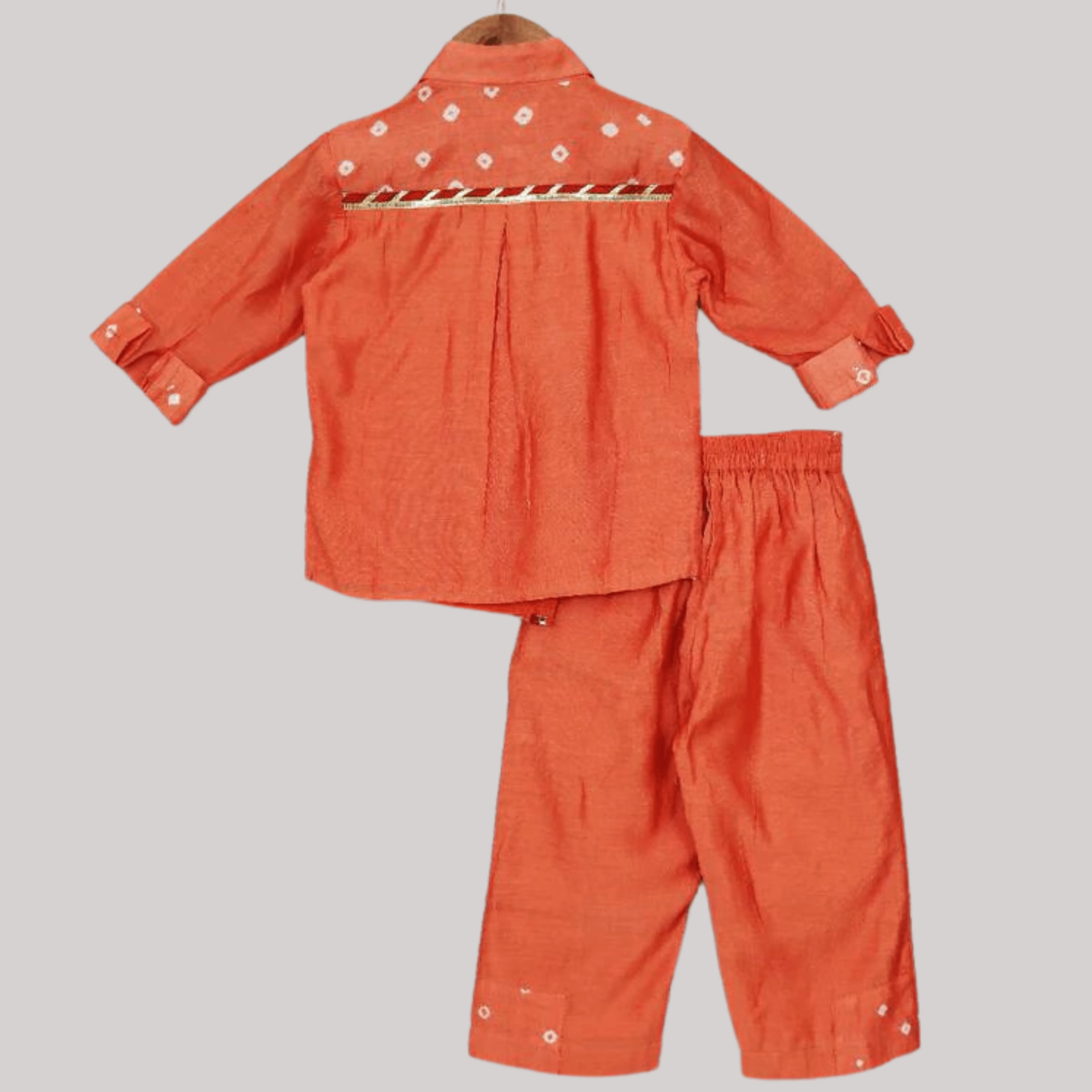 Boys Ethnic Angrakha  Style Kurta Pajama Set  - Orange