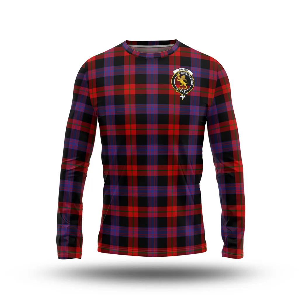 Broun Modern Tartan Long Sleeve T-Shirt with Family Crest