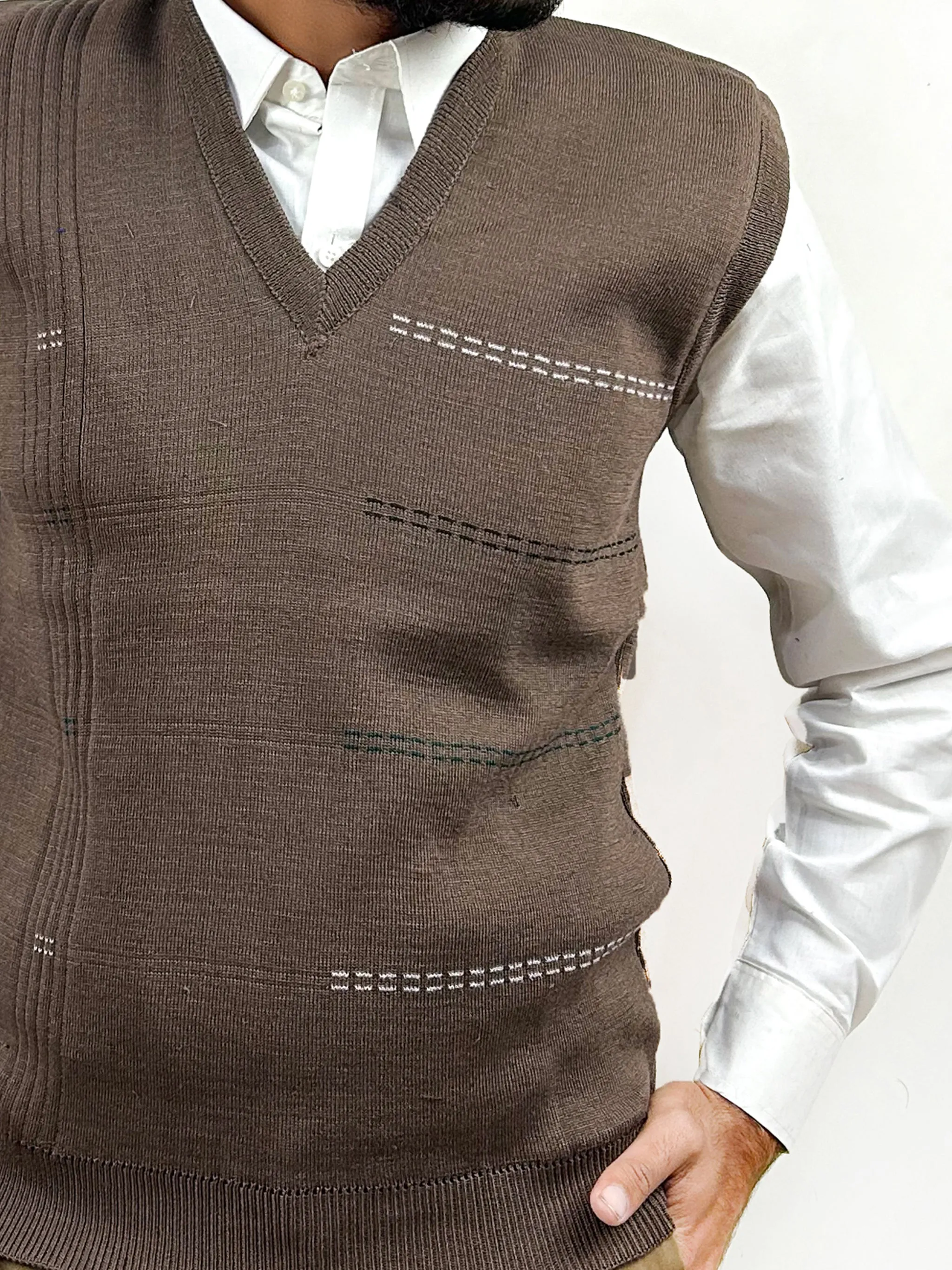 Brown Sleeveless Sweater for Men MSW53