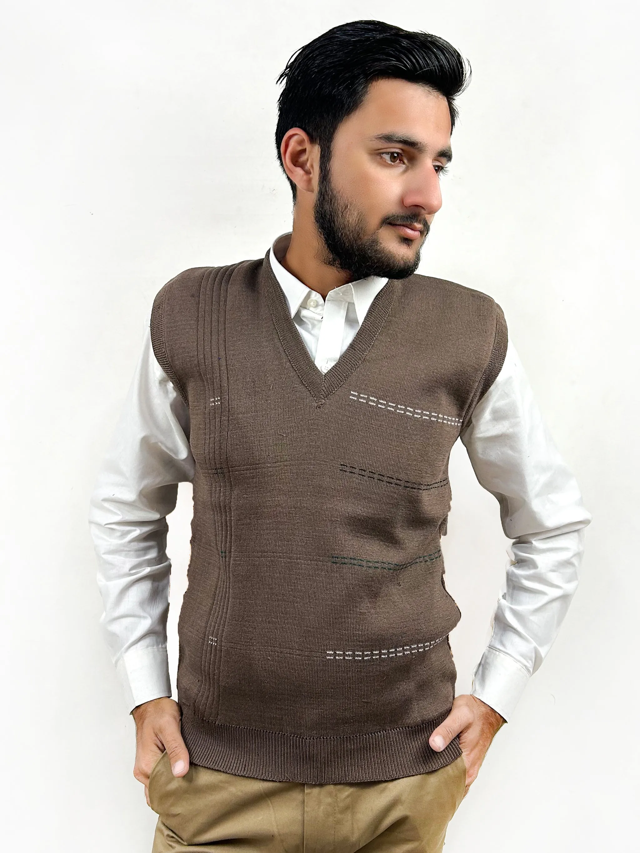 Brown Sleeveless Sweater for Men MSW53