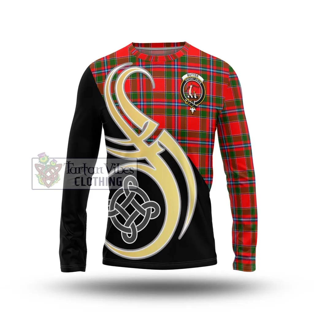 Butter Tartan Long Sleeve T-Shirt with Family Crest and Celtic Symbol Style