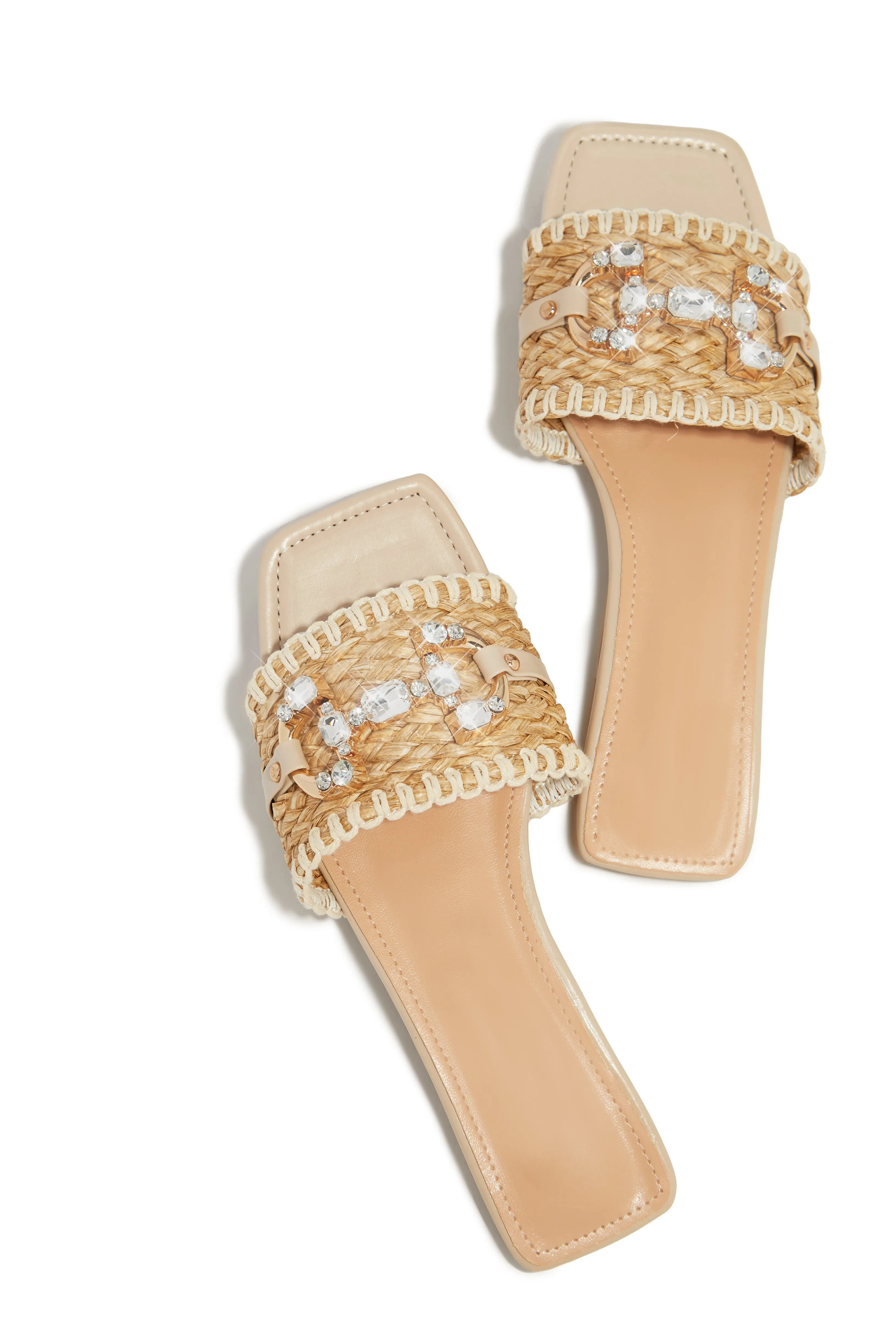 Cabo Vacay Embellished Slip On Sandals - Nude